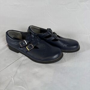 VTG Bongo Anita Navy Blue Double Buckle Mary Jane T-Strap Flats Shoes Womens 10